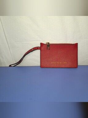 Marc New York Red Pebbled Leather Wristlet Card Pouch with Gold Tone Hardware